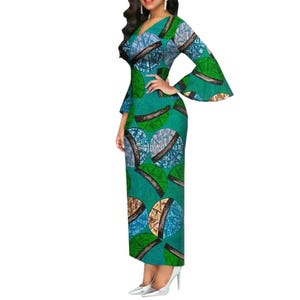 Imani Flare Sleeve Ankara Dress In Royal Roots