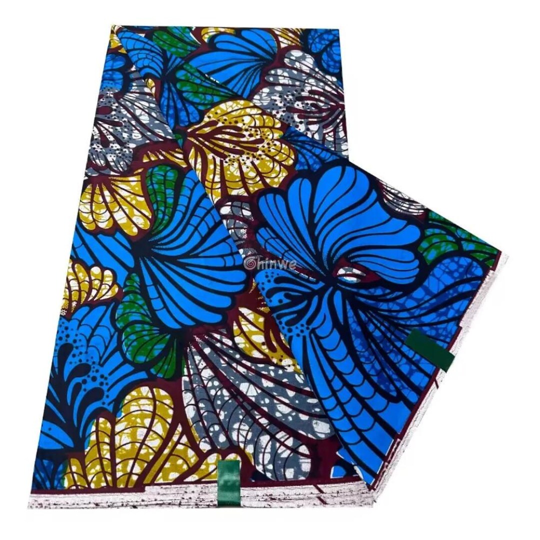 Vibrant Blue Ankara Fabric with Yellow Floral Elegance