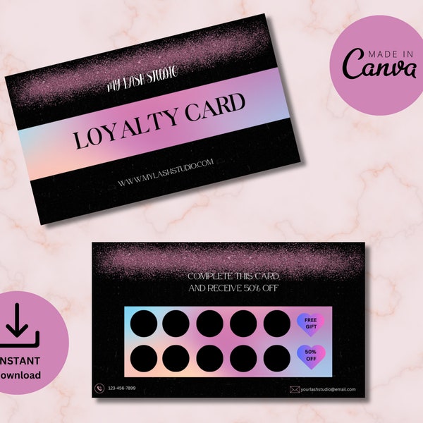Pink Holographic, Business loyalty card, beauty business card, vip rewards card , Esthetician,l ash tech, hair stylist, nails