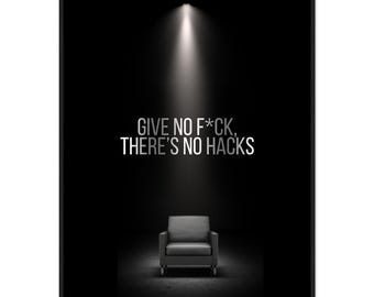 Give No F*ck Motivational Art Poster - Framed and Ready to Hang - Unique Wall Decor