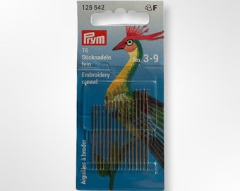 Prym embroidery needle, fine, sorted, size 3-9, crewel needle,