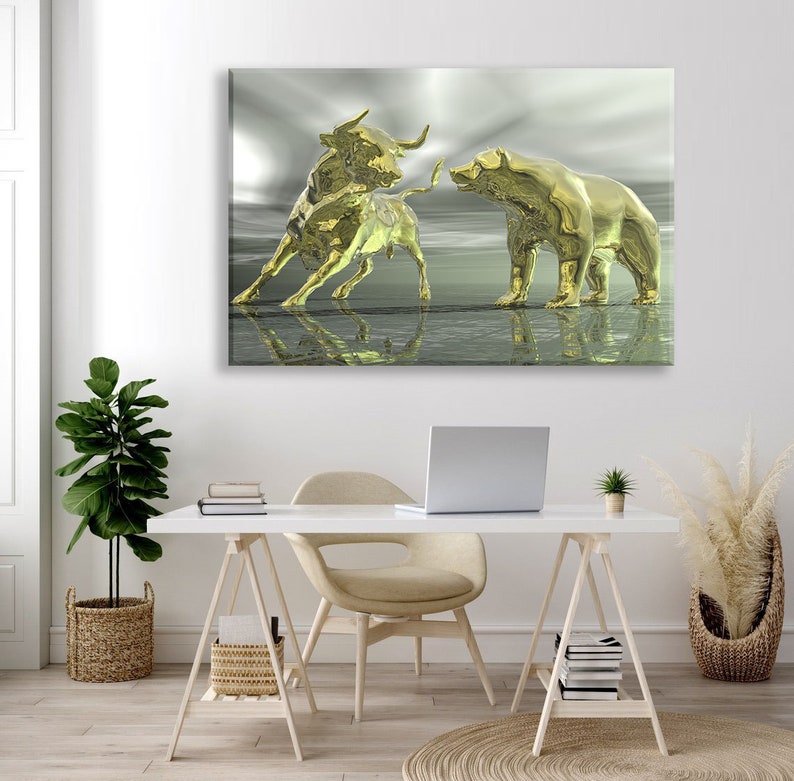 Office Wall Art Bull Bear Canvas Print Wall Street Art Stock Market
