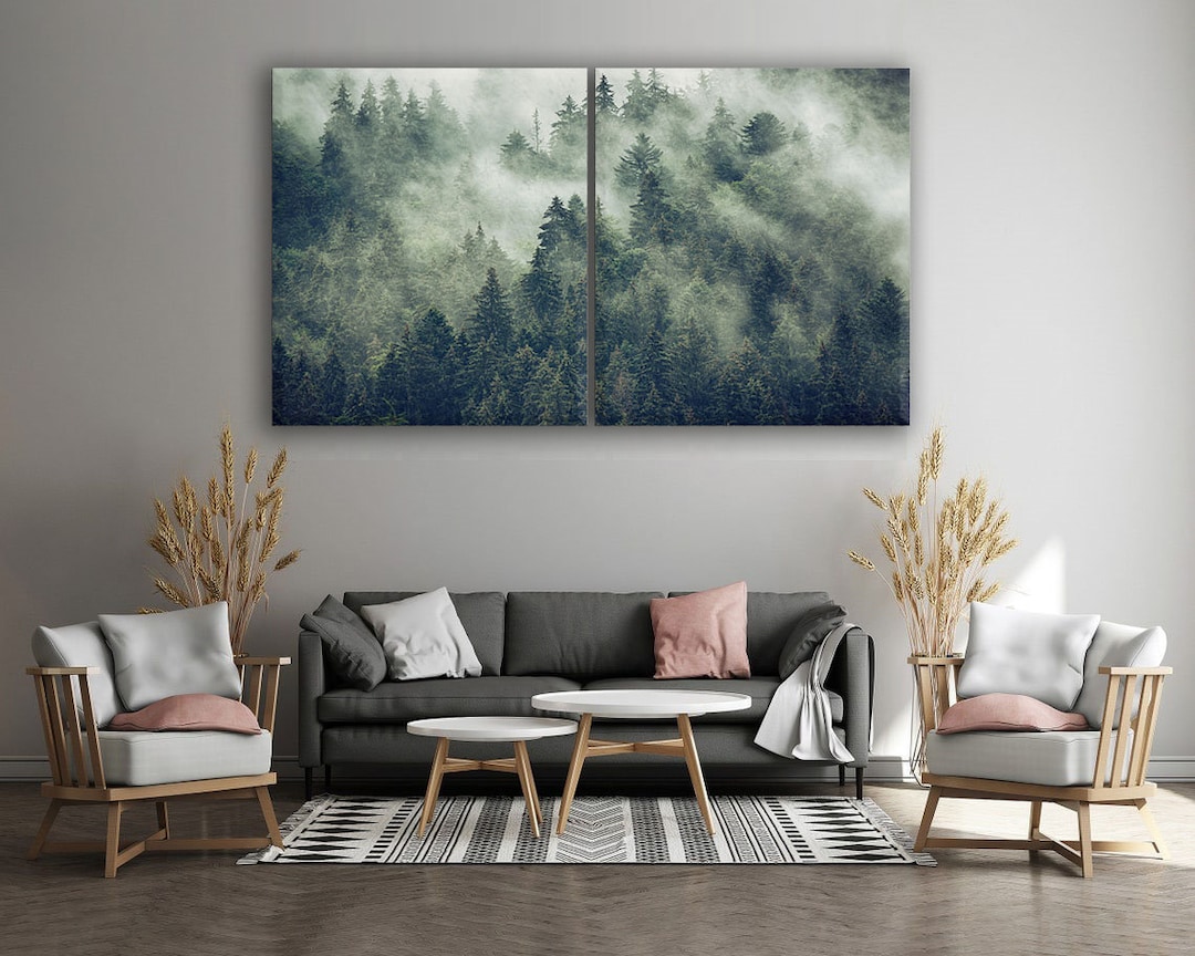 3 Piece Wall Art Misty Forest Canvas Nature Wall Art Forest Etsy