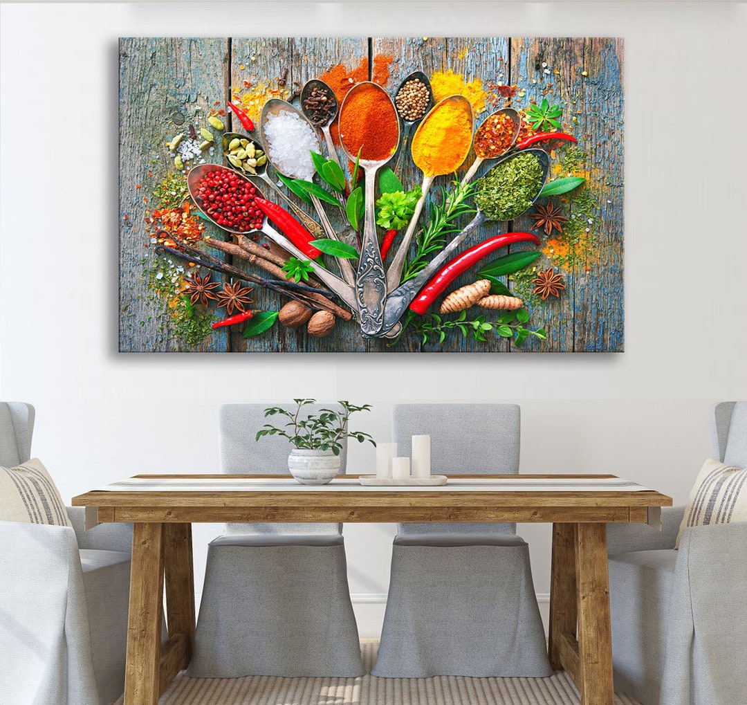 Kitchen Wall Decor Herbs and Spices Canvas Print Dining Room Wall Art