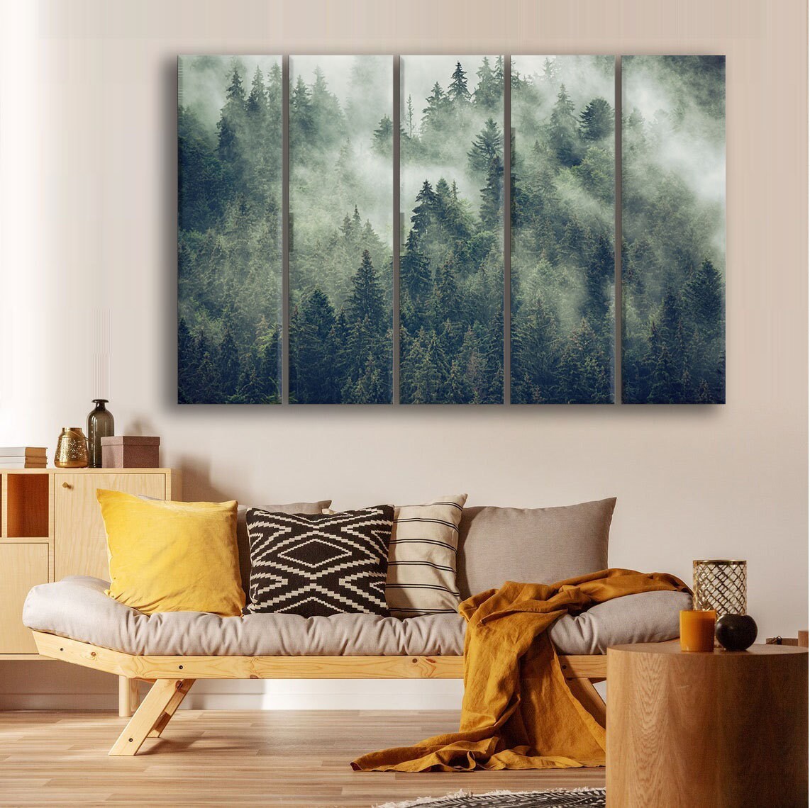 3 Piece Wall Art Misty Forest Canvas Nature Wall Art Forest Triptych ...