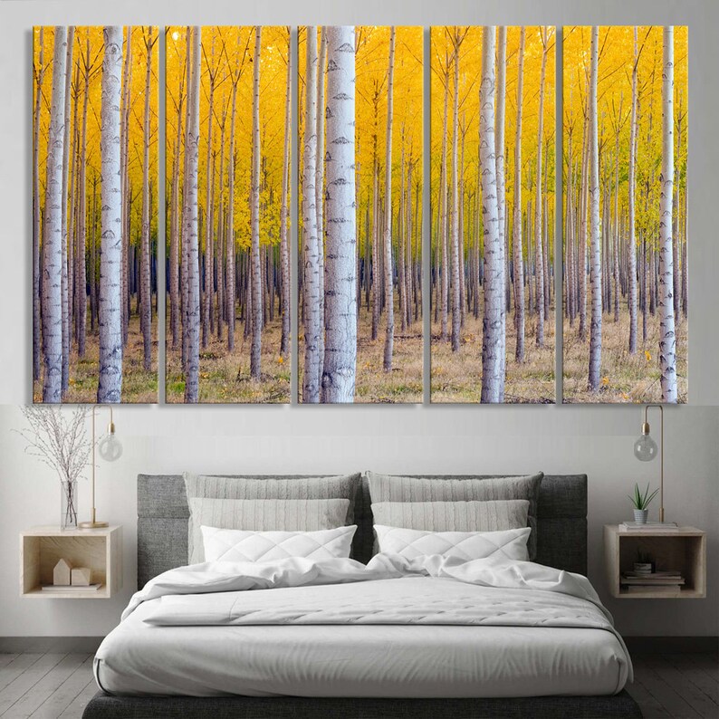 Birch Tree Wall Art Canvas Yellow Forest Painting Birch Forest Nature