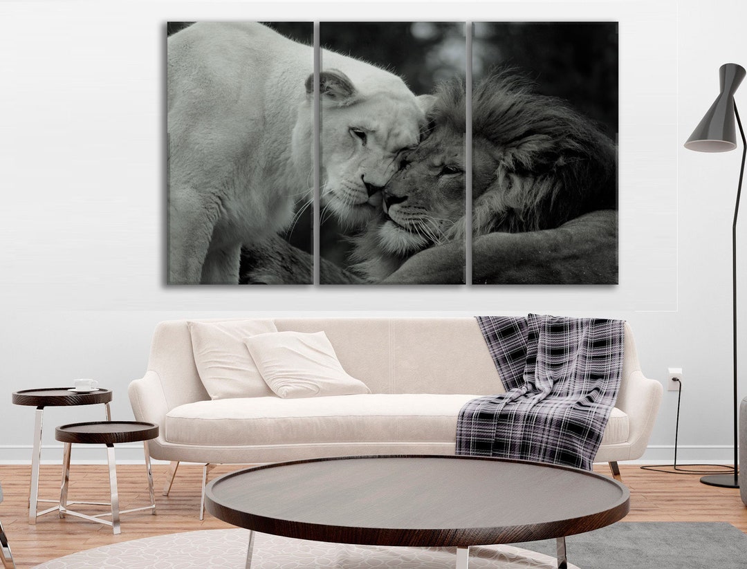 Lion Lioness Canvas Wall Art Black White Print Lion Family Canvas Art
