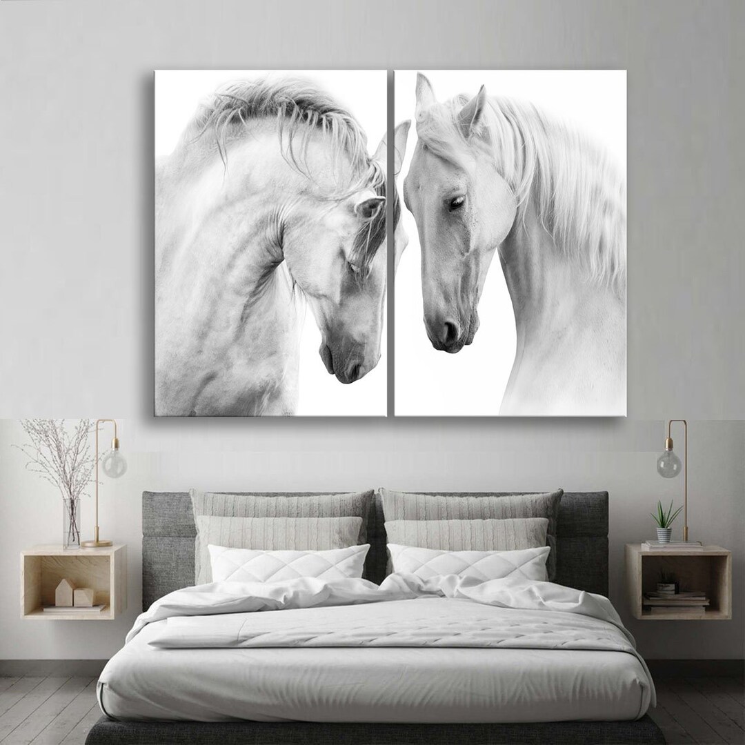 Horses Canvas Print White Horses Wall Art Horse Wall Decor Etsy