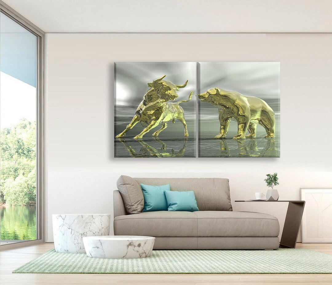Office Wall Art Bull Bear Canvas Print Wall Street Art Stock Market