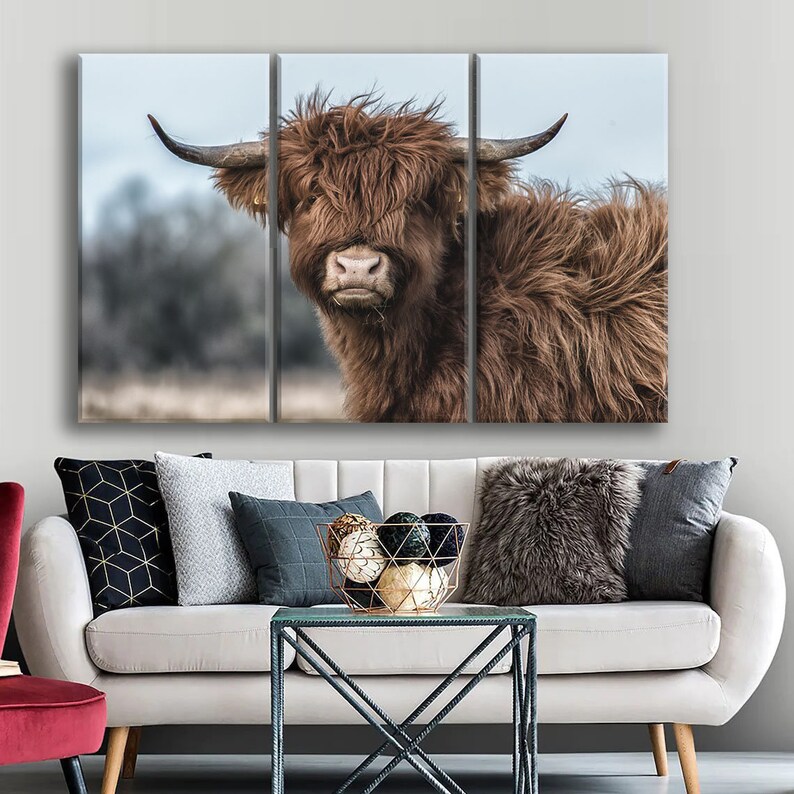 Highland Cow Canvas Wall Art Farmhouse Decor Cow Black White Etsy