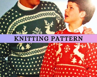Fair Isle Christmas Jumper Xmas Sweater Crewneck Downloadable Knitting Patterns Men Women Round Neck Pullover Colorwork Worsted Yarn PDF