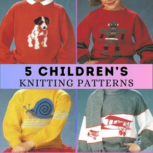 Kids Jumper Pattern Girl Boy Animal Sweater Knitting Pattern Intarsia Easy Knit Fun Colorwork 80s Vintage Fall Crewneck Pullover 4 ply PDF