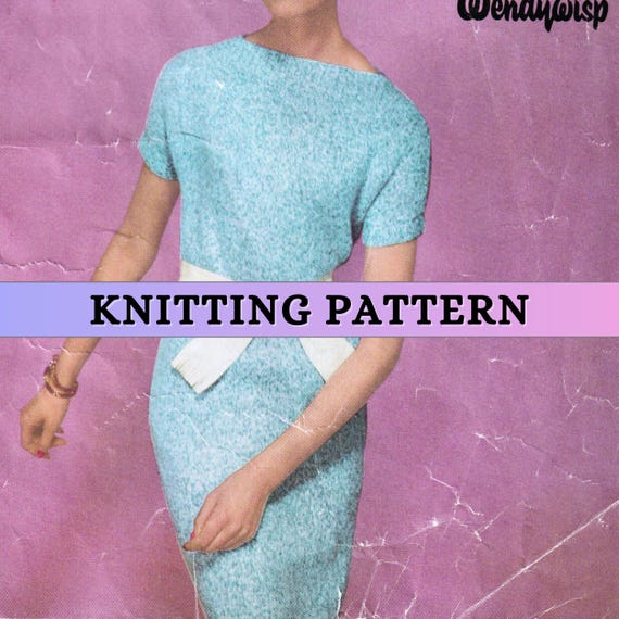 Knit Jumper Dress Pattern Women Sweater Dress Knitting Pattern Short Sleeve  60s Sheath Dress Easy Beginner DK Double Knit Ladies Autumn PDF