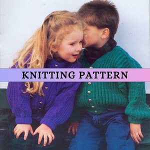 Unisex Kids Cardigan Knitting Pattern DK Childrens Easy Double Knit Rib Pattern Boy Girl Crew Neck V Neck Button Up Autumn Winter Patons PDF