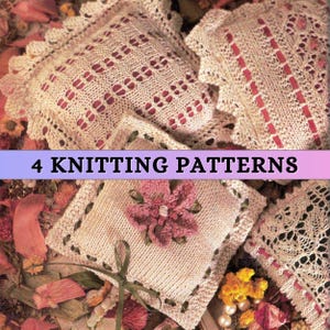 Potpourri Sachet Knitting Pattern Square Pouch Pattern Scent Sachet Lace Thread Sampler Pattern Floral Motif 80s Vintage DYI Home Decor  PDF