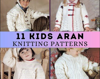 Childrens Aran Knitting Pattern Bundle Boy Girl Sweater Cabled Cardigan Jumper Classic Patons Booklet Worsted Weight Digital Download PDF