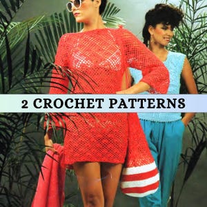 Swim Cover Up Crochet Pattern 80s Vintage Retro Mesh Beach Bag Lacy Open Stitch Tunic Dress Summer Holiday Fingering 4 ply Retro Patons PDF