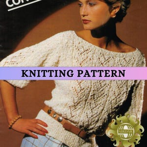 Boat Neck Sweater Knitting Pattern Open Stitch Sweater Eyelet Summer Sweater Lace Jumper Women Vintage 80s DK Pullover Sirdar Digital PDF