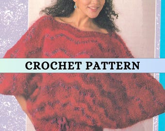 Mohair Crochet Sweater Pattern Women Batwing Jumper Long Sleeve Retro Vintage 80s Classic Boatneck Pullover Worsted Chevron Colorwork PDF
