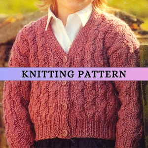 Child Cardigan Knitting Pattern Chunky Boy V neck Cabled Aran Jacket Children Fall Autumn Clothing Bulky Weight Patons PDF