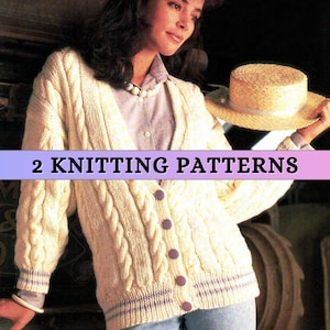 Cabled Cardigan Knitting Pattern V-neck Chunky Yarn Jacket Pattern Cable Knit Aran Knitting for Women Bulky Knit Pattern Downloadable PDF