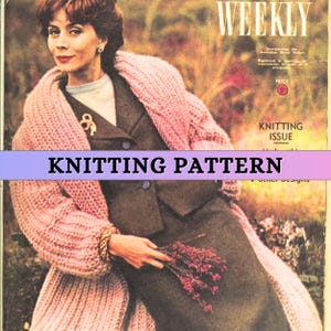 Long Coat Knitting Pattern Chunky Knit Duster Cardigan Long 50s Vintage Easy Ribbed Longline Knit Bulky Patterns for Women 12 ply Winter PDF