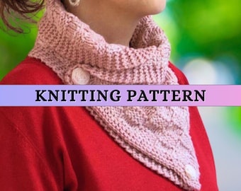 Womens Knit Neck Warmer Pattern Knit Scarf with Buttons Easy Beginner Friendly Knitting Pattern Modern Worsted Yarn 10 ply Printable PDF