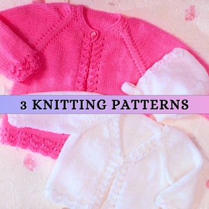 Baby Girl Cardigan Knitting Pattern PDF DK Baby Matinee Coat Baby Easy Raglan Newborn Knitting Pattern 14&#39;&#39; - 22&#39;&#39; Double Knit V neck Patons