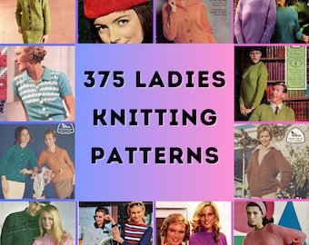 375 Vintage Knitting Patterns for Women Jumpers Colorwork Sweaters Fair Isle Ladies Cardigan Knit Bundle Chunky DK Cabled Aran Printable PDF