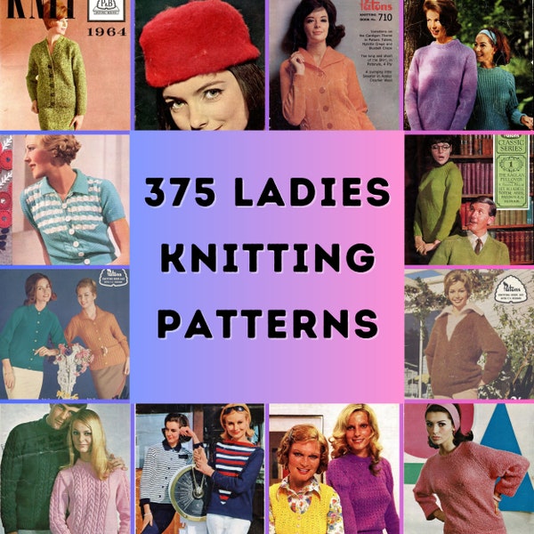 375 Vintage Knitting Patterns for Women, Jumpers Patterns, Ladies Cardigan Pattern, Knit Bundle, Chunky DK 4 ply 3 ply Aran - Printable PDF