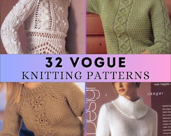 Vogue Knitting Patterns for Women Jumper Knit Pattern Ladies Bulky Cardigan Bundle Super Chunky Cabled Sweater DK Aran Winter Printable PDF