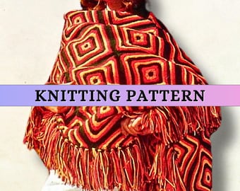 Blanket Knitting Pattern Geometric Diamond Afghan DK Weight 70s Vintage Adult Classic Pattern Double Knit Colorwork Fringe Throw Patons PDF