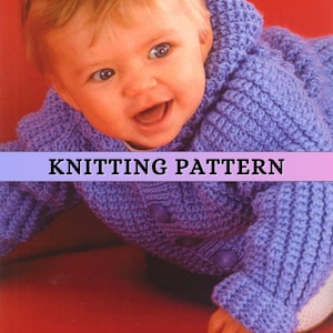 Baby Boy Hooded Jacket Knitting Pattern Double Knitting Baby Cardigan Hood Easy Rib Textured Button Raglan Newborn Toddler 14'' 22'' DK PDF