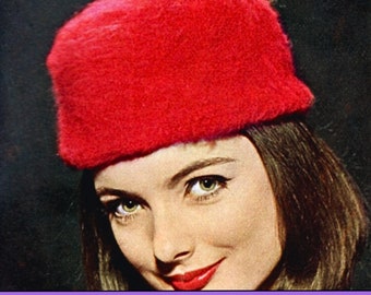 DK Hat Knitting Pattern, 60s Vintage Pillbox Hat Knitting Patterns for Women, Vintage Knitting 8 ply - Printable PDF