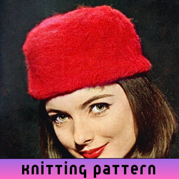 DK Hat Knitting Pattern, 60s Vintage Pillbox Hat Knitting Patterns for Women, Vintage Knitting 8 ply - Printable PDF