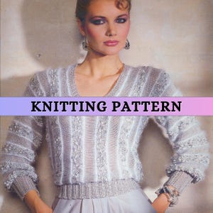 Angora Sweater Pattern Womens Loose Knit Jumper Knitting Pattern Retro 80s Vintage Scoop Neck Pullover Sideway Textured Autumn Spring PDF
