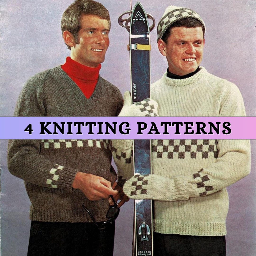 Mens Sweater Knitting Pattern Easy Intarsia Colorwork Raglan Jumper V ...