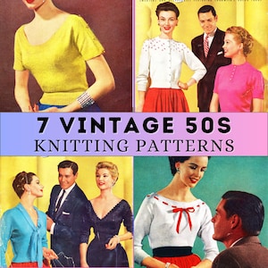 50s Knitting Patterns for Women Vintage Knit Cardigan Bundle Retro Evening Top Button Up Short Sleeve Long Blouse V neck Crewneck 3 ply PDF