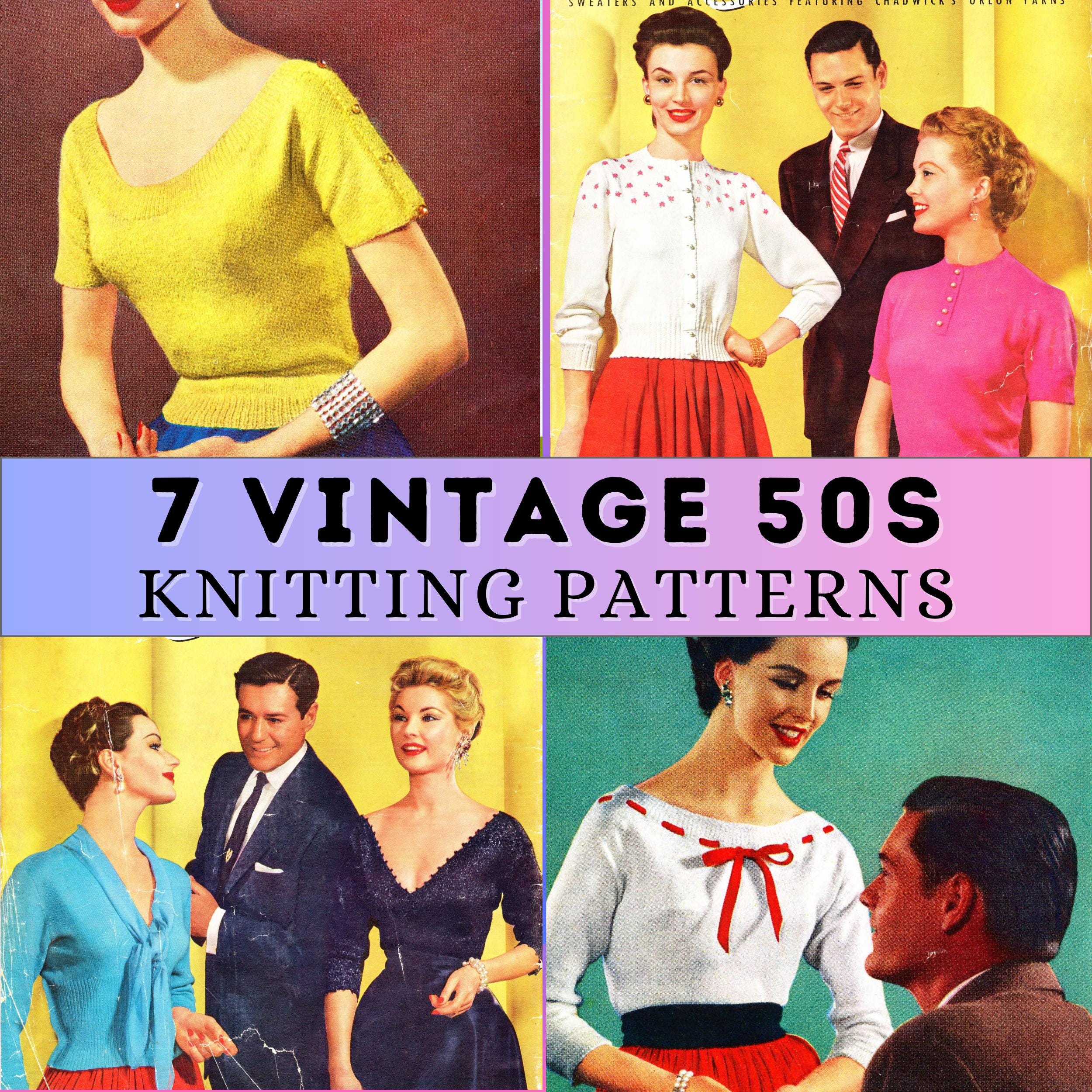 50s Knitting Patterns for Women Vintage Knit Cardigan Bundle Retro Evening Top Button Up Short Sleeve Long Blouse V neck Crewneck 3 ply PDF