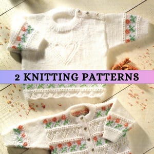Baby Girl Sweater Knit Pattern Baby Jumper Flower Motif Newborn Outfit Set Cardigan Knitting Pattern Fair Isle Colorwork 4 ply Patons PDF