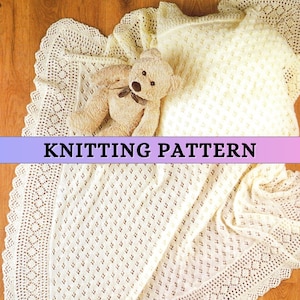 Lace Baby Shawl Knitting Pattern Knit Baby Blanket Pattern Newborn Snuggle Baby Christening Blanket Baptism Blanket Square Infant Patons PDF