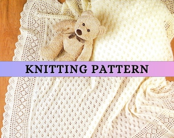 Lace Baby Shawl Knitting Pattern Knit Baby Blanket Pattern Newborn Snuggle Baby Christening Blanket Baptism Blanket Square Infant Patons PDF