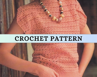 Easy Crochet Top Pattern Crochet Lace Weight Crochet Blouse Short Sleeve Spring Tee Summer T-shirt Crochet Pattern Women 3 ply Digital PDF