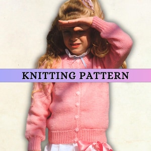 Child Cardigan Knitting Pattern Girl Double Knit Easy Summer Button Up Sweater Round Neck 80s Vintage Pattern Patons DK PDF
