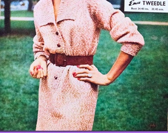 Long Sleeve Jumper Dress Knitting Pattern PDF, 60s Vintage Knitted Raglan Dress with Collar, Easy Beginner Knitting Patterns for Women