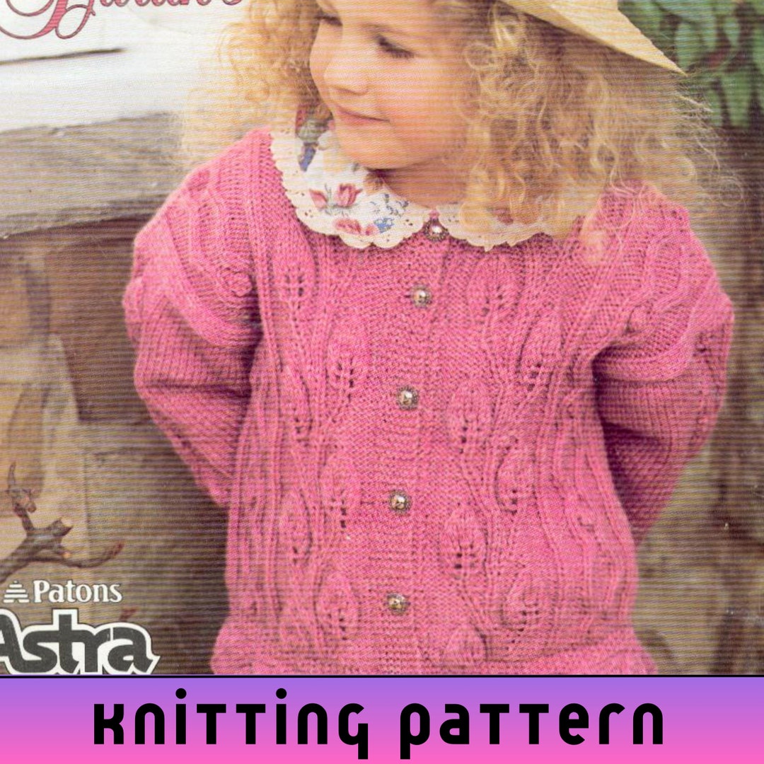 Girl Aran Cardigan Knitting Pattern PDF, Childrens Knitting Patterns DK