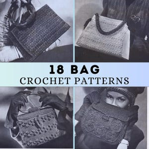 Vintage Bag Crochet Pattern 40s Evening Retro Clutch Bag Pattern Cord Crochet Envelope Bag Classic Dice Handbag Pattern Bundle PDF