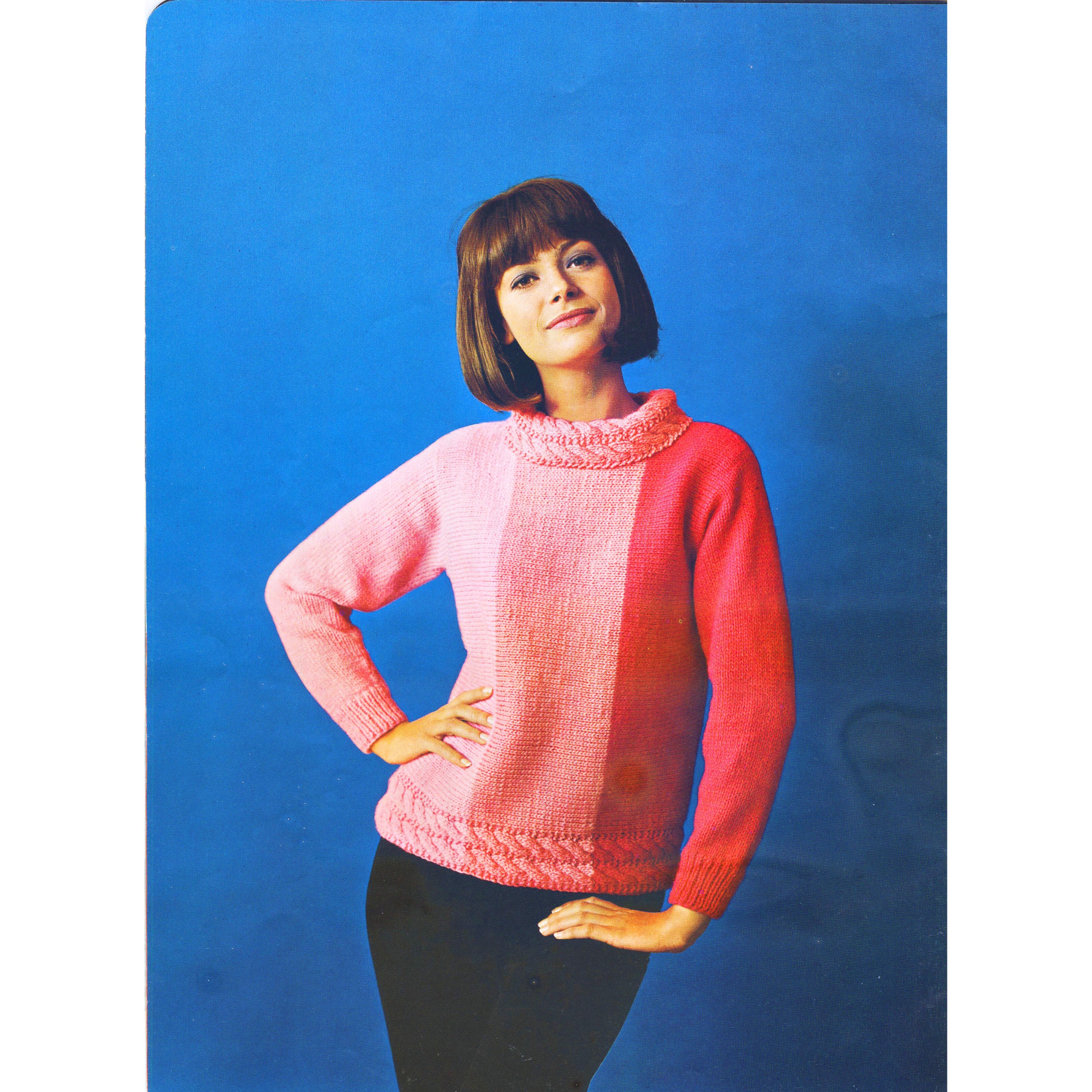 Colour Block Sweater Knitting Pattern Women Easy Colorwork 60s Vintage ...