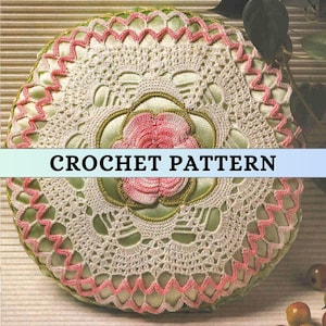 Round Crochet Pillow Pattern Flower Rose Cushion Retro Throw Pillow Cover Decorative 80s Vintage Home Decor Lace Weight Crochet Pattern PDF