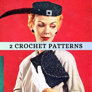 Crochet Clutch Bag Pattern Envelope Simple Handbag 50s Vintage Pill Box Hat Women Retro Small Purse Evening 3 ply Patons Digital PDF